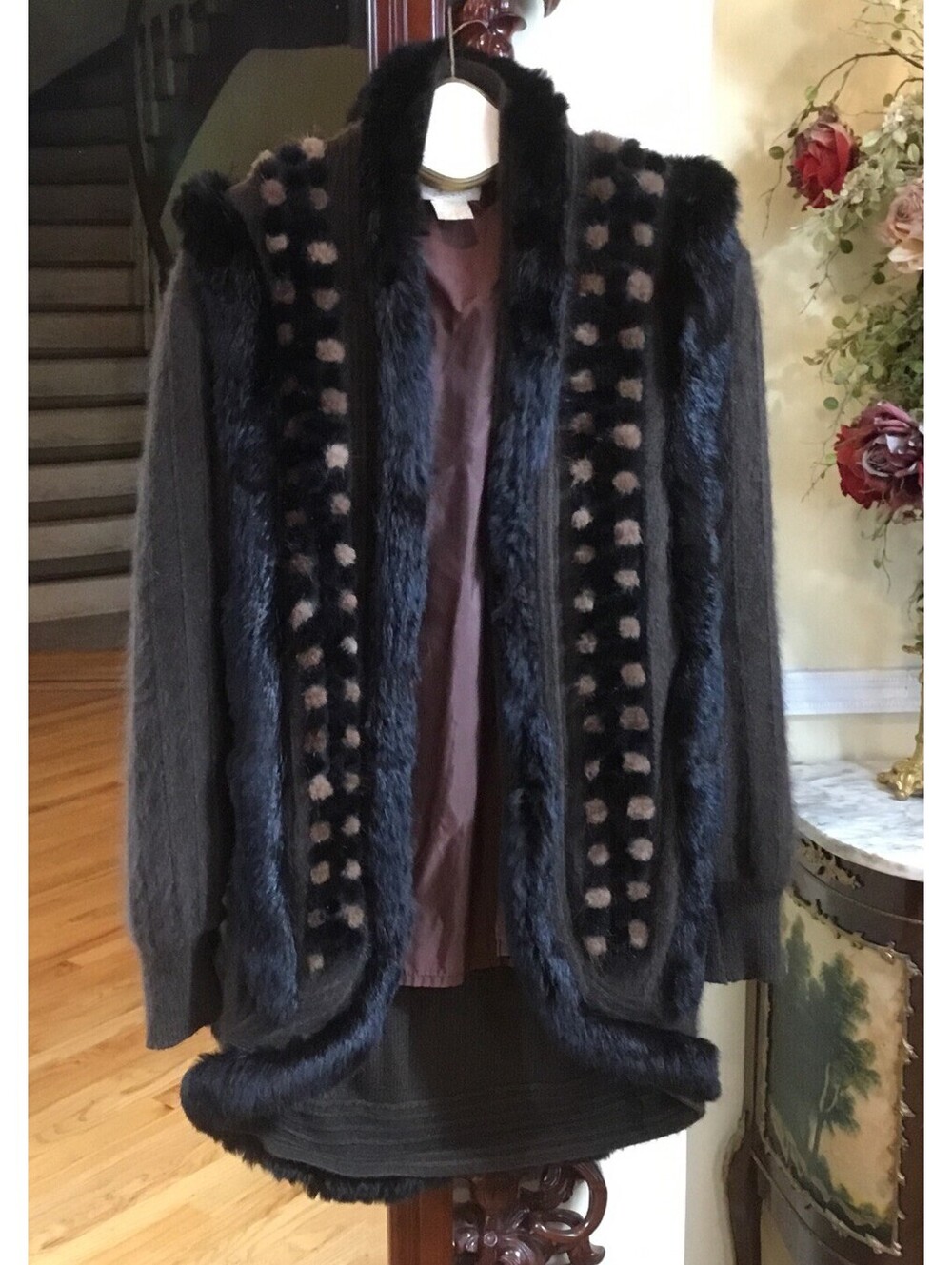 CASHE, Mink, Angora fur long sweater jacket. Beautiful Jacket. size M/L